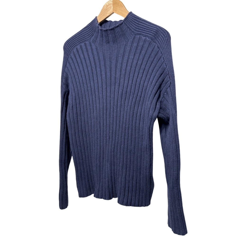 Abercrombie & Fitch Ribbed Mock Neck Sweater Navy Blue Size Medium EUC‎